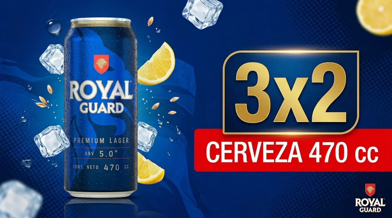 Banner de cerveza de 470 cc en promoción 3x2, generado desde el panel.